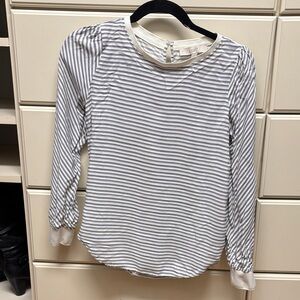 LOFT Gray and White Striped Blouse